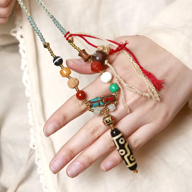 Artisan Lock Heart Jade Agate Necklaces Unisex-3