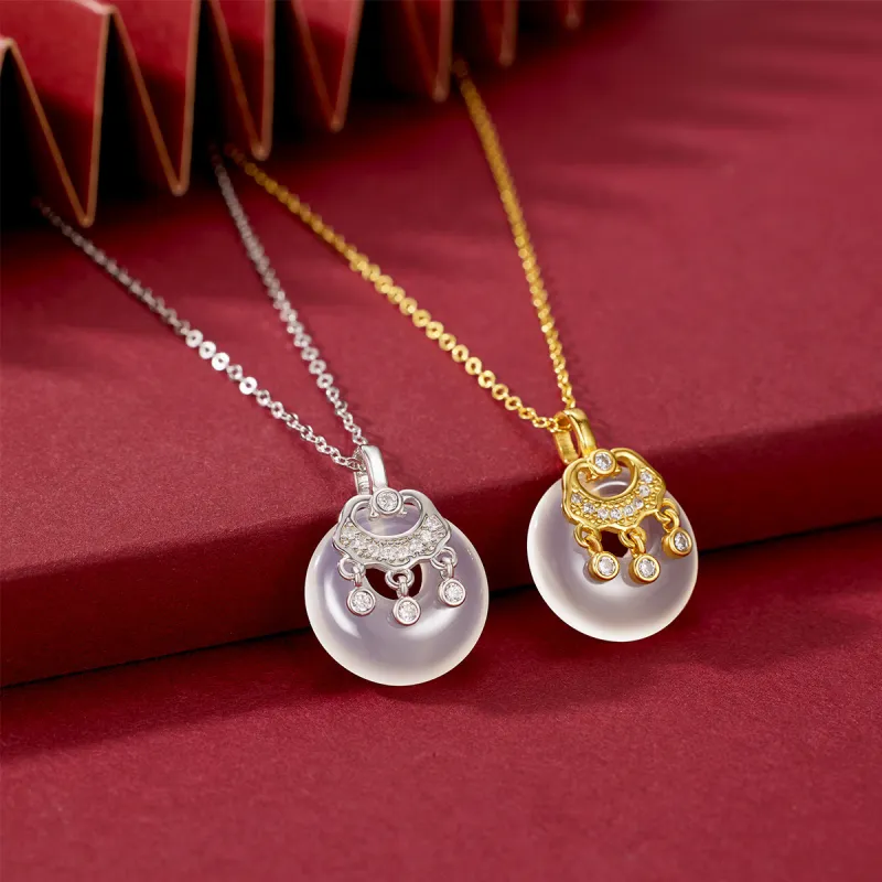 Artisan Lock Heart Jade Chalcedony Necklaces Women's-5