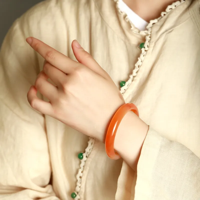 Artisan Lock Heart Jade Chalcedony Bangles Women's-1