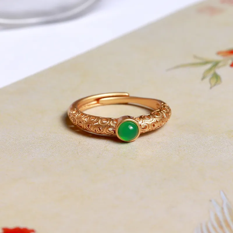 Artisan Lock Heart Jade Chalcedony Rings Unisex-3