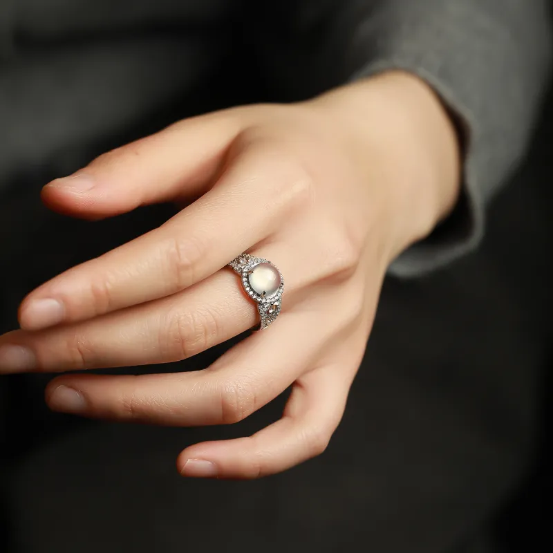 Artisan Lock Heart Jade Chalcedony Rings Unisex-1