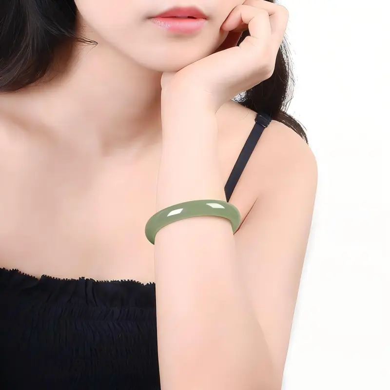 Artisan Lock Heart Jade Hetian Jade Bangles Green Jade Women's-1