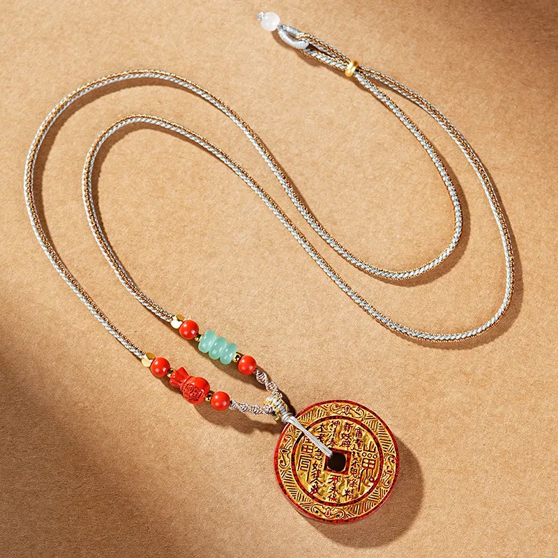 Artisan Lock Heart Jade Cinnabar Necklaces Unisex-3