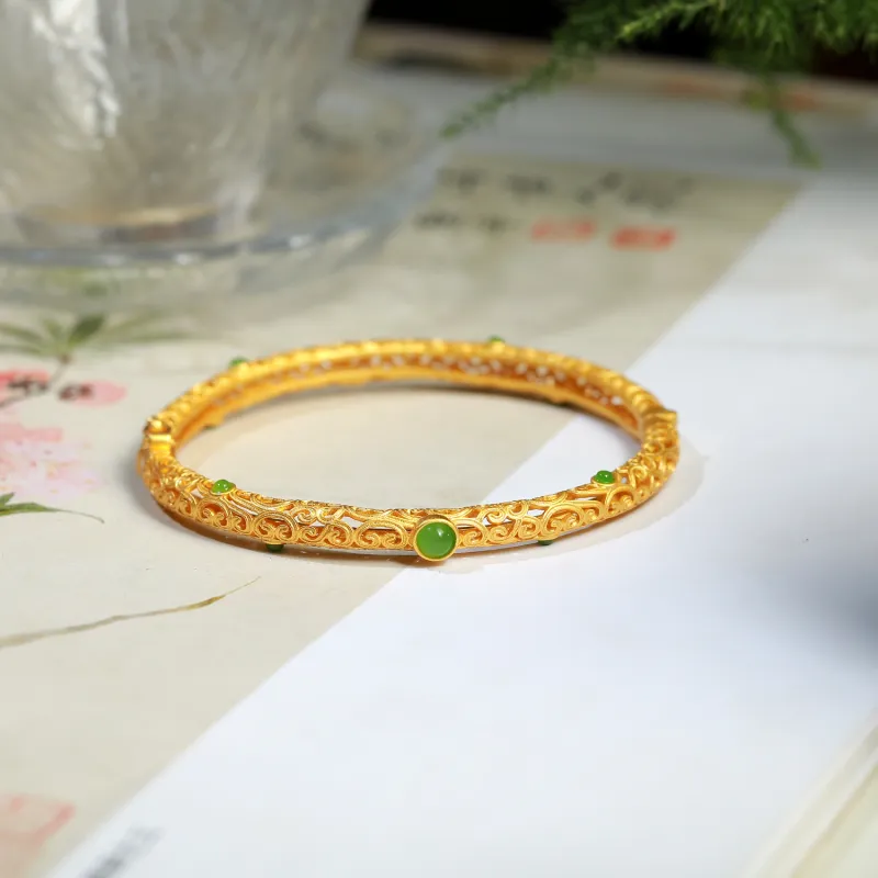 Artisan Lock Heart Jade Hetian Jade 925 Sterling Silver Hetian Jade Bangles Women's Jasper-34