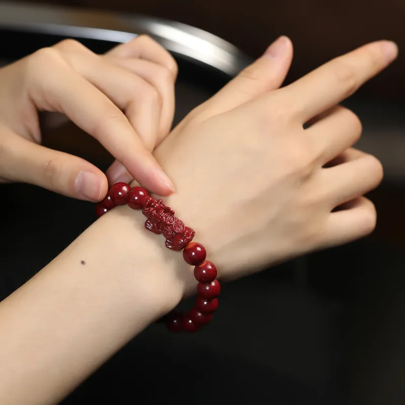 Artisan Lock Heart Jade Reconstructed Cinnabar Jade Bracelets Unisex-3