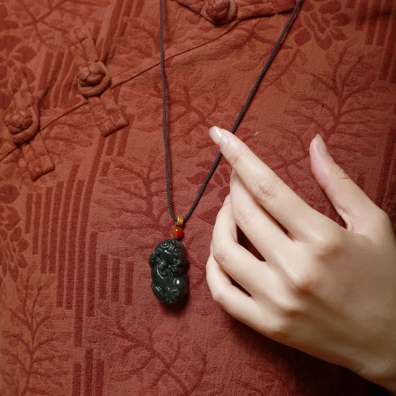 Artisan Lock Heart Jade Hetian Jade Necklaces Green Jade Unisex-2