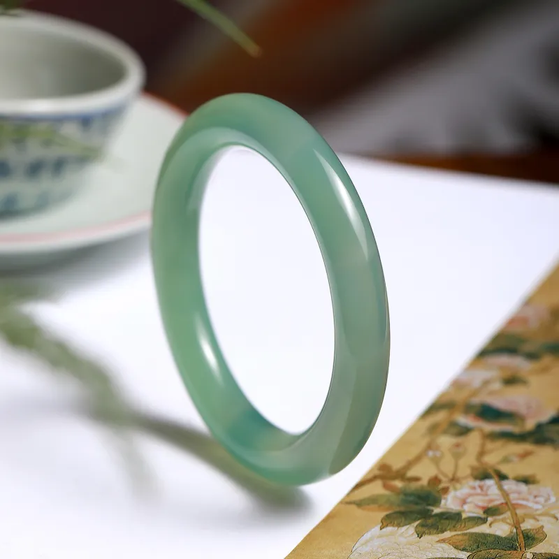 Artisan Lock Heart Jade Chalcedony Bangles Women's-4