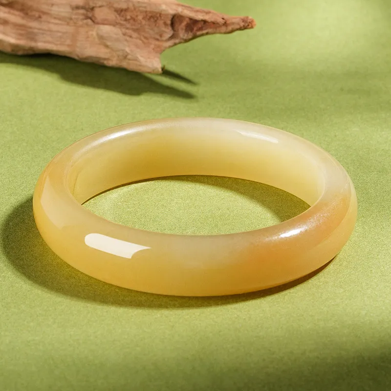 Artisan Lock Heart Jade Huanglong Jade Bangles Women's-3