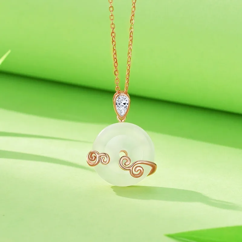 Artisan Lock Heart Jade Natural Chalcedony Necklaces Unisex-4