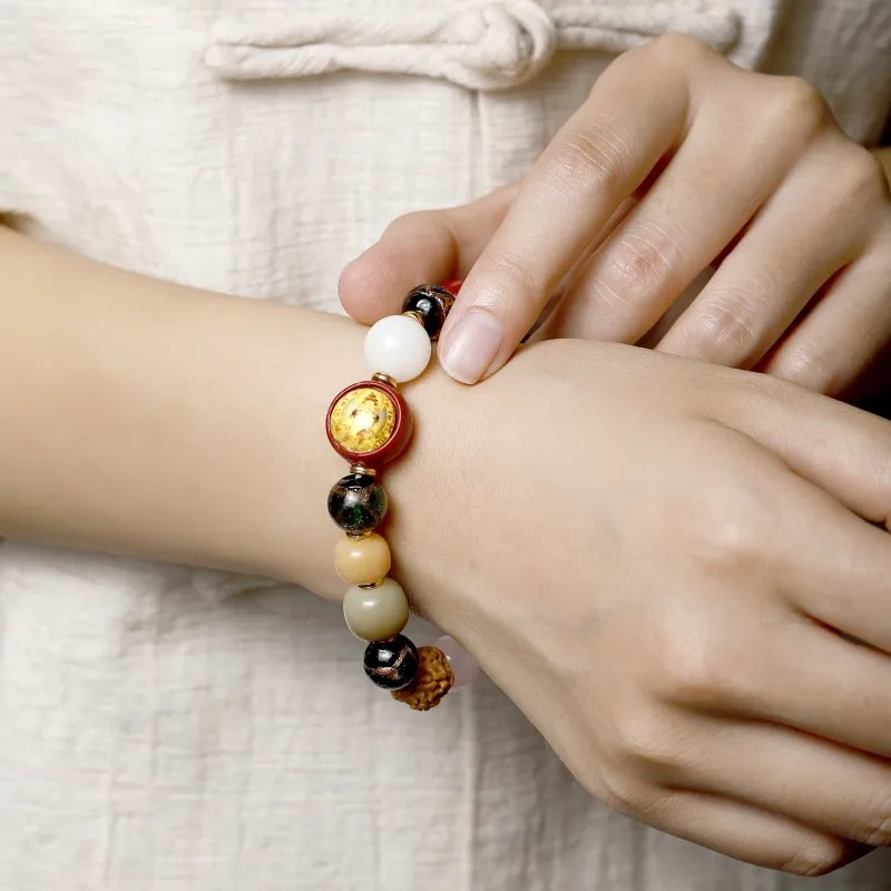 Artisan Lock Heart Jade Bodhi Root Bodhi Seed Bracelets Unisex-1