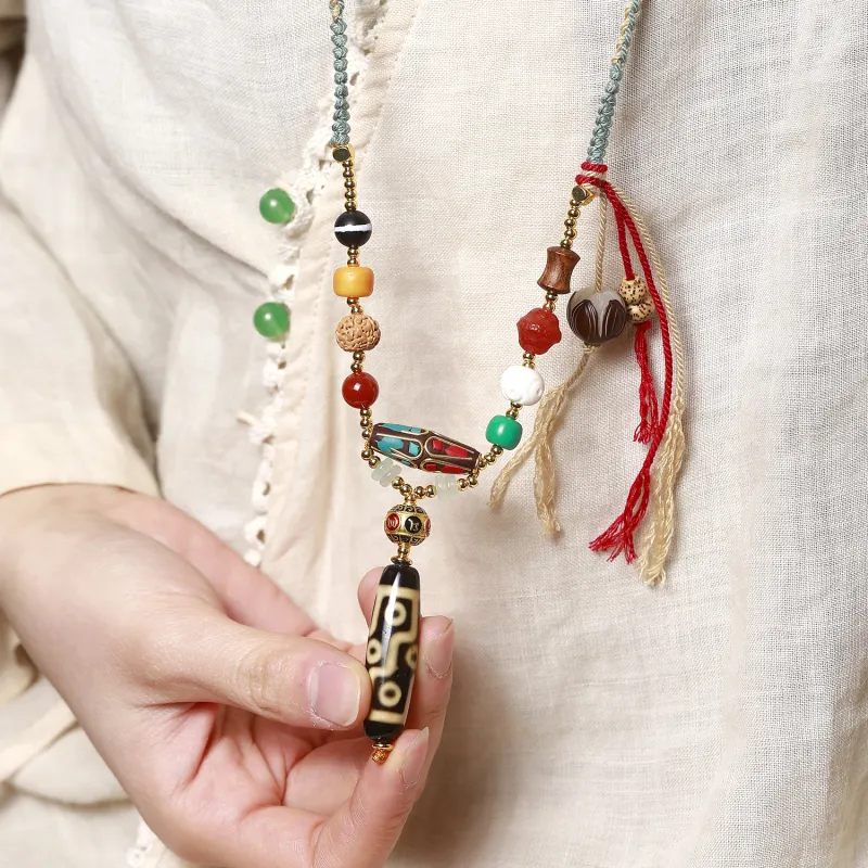 Artisan Lock Heart Jade Agate Necklaces Unisex-4