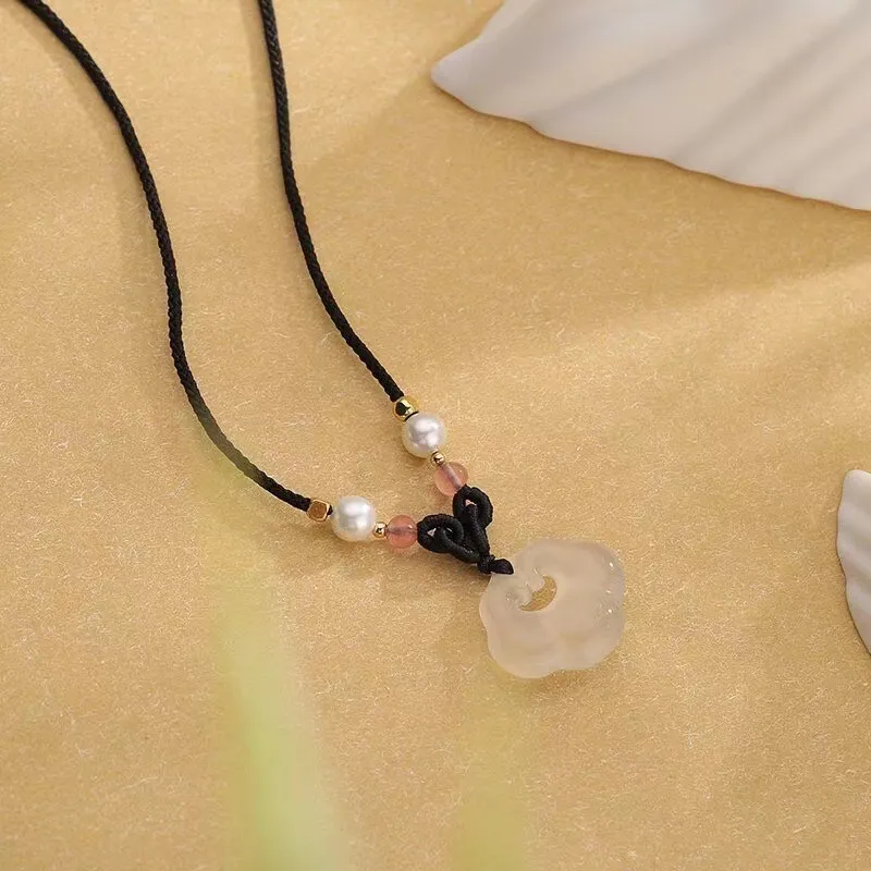 Artisan Lock Heart Jade Chalcedony Necklaces Unisex-4