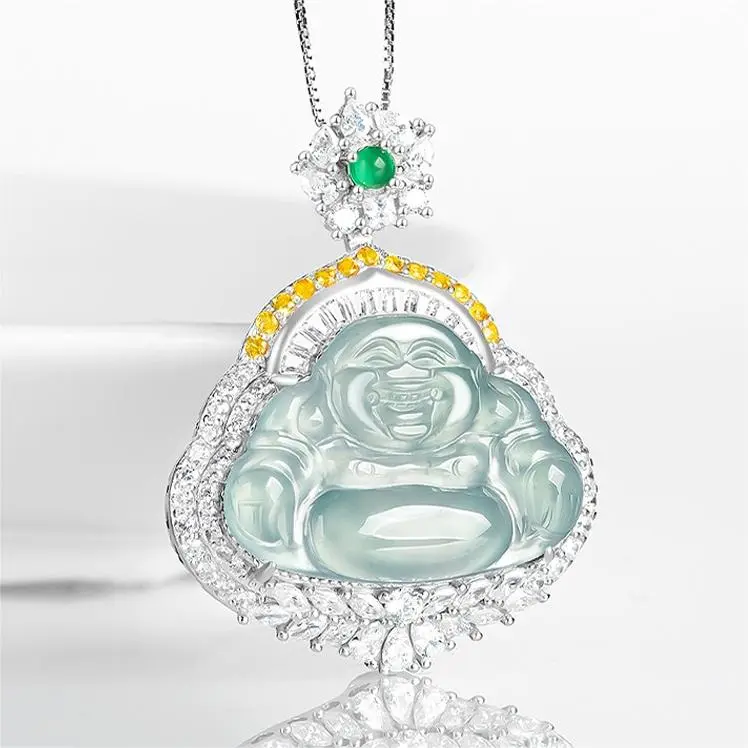 Artisan Lock Heart Jade Ice Type Jadeite Necklaces Women's-2