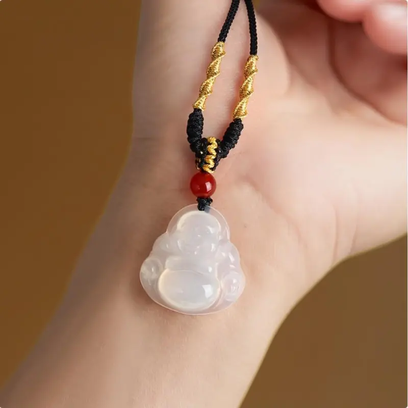 Artisan Lock Heart Jade Chalcedony Necklaces Unisex-4