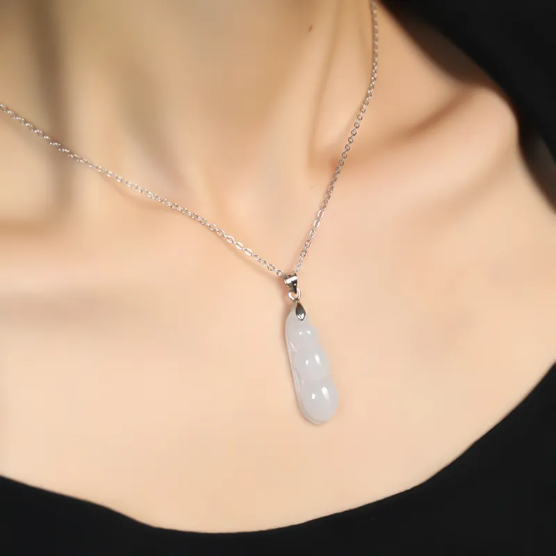 Artisan Lock Heart Jade Glutinous Jade Jadeite Necklaces Women's-4