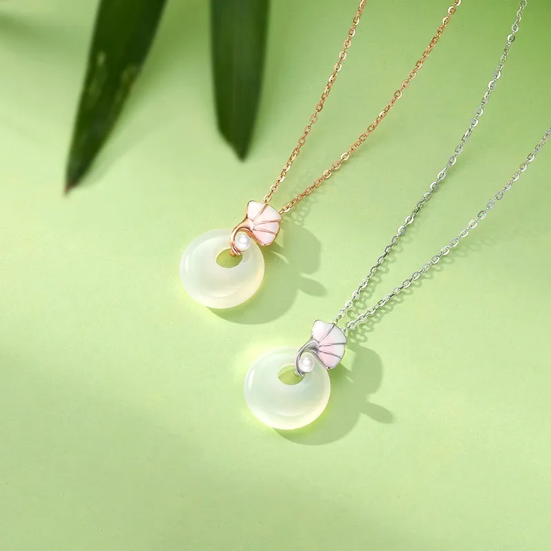 Artisan Lock Heart Jade Natural Chalcedony Necklaces Women's-2