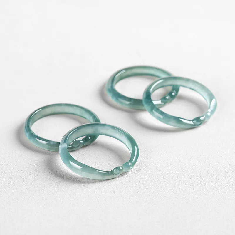 Artisan Lock Heart Jade Glutinous Jade Jadeite Rings Unisex-3