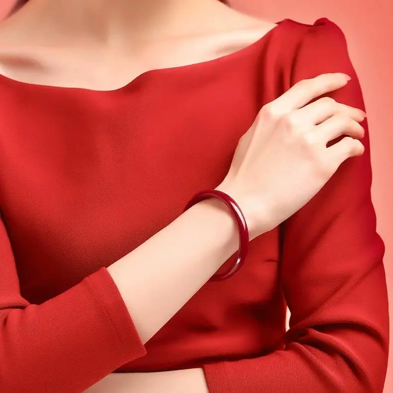 Artisan Lock Heart Jade Reconstructed Cinnabar Bangles Women's-3