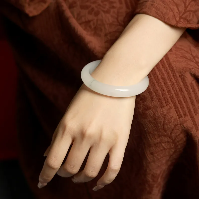 Artisan Lock Heart Jade Chalcedony Jade Bangles Women's-1