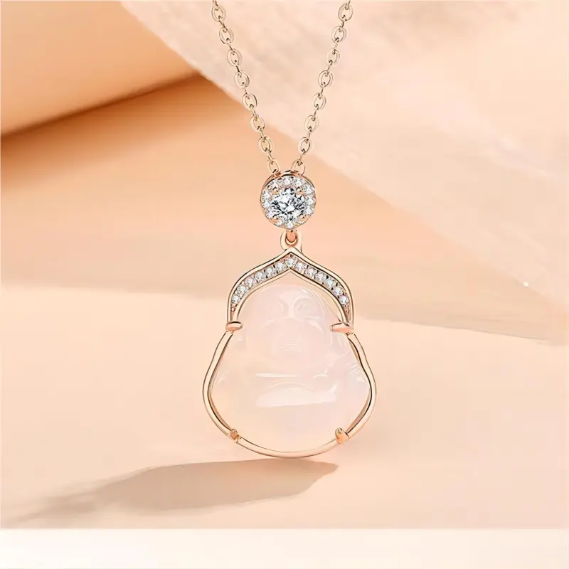 Artisan Lock Heart Jade Chalcedony Necklaces Unisex-5