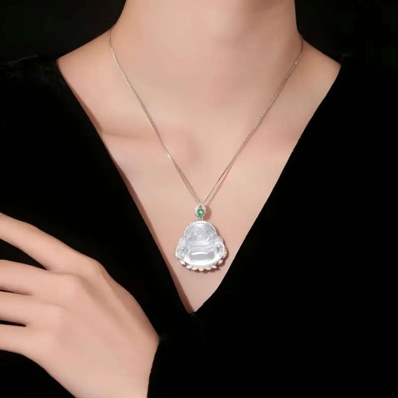 Artisan Lock Heart Jade Chalcedony Necklaces Unisex-1
