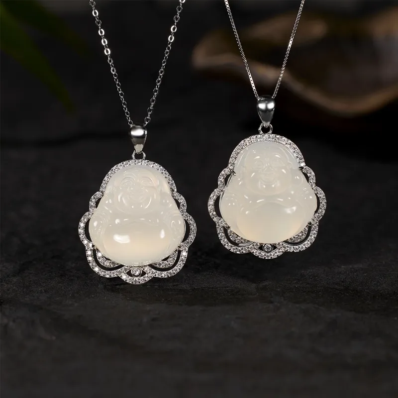 Artisan Lock Heart Jade Chalcedony Necklaces Women's-2