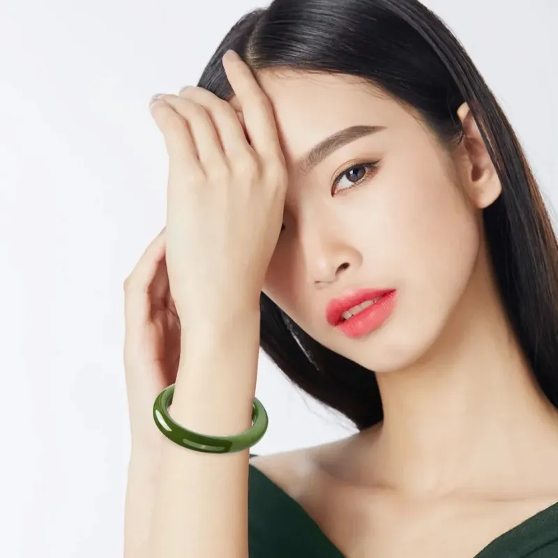 Artisan Lock Heart Jade Bangles Green Jade Unisex-1