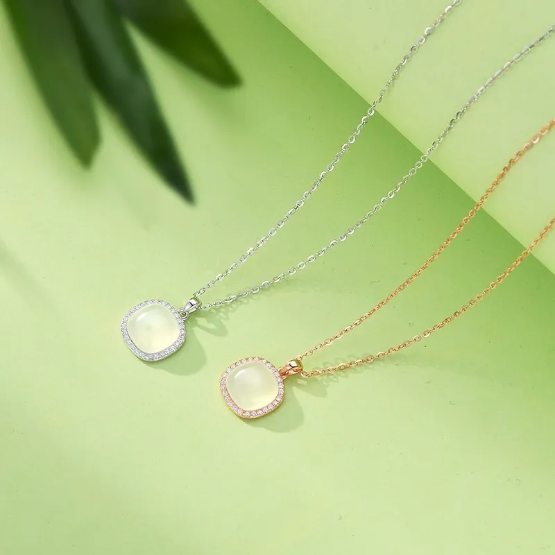Artisan Lock Heart Jade Natural Chalcedony Necklaces Women's-2