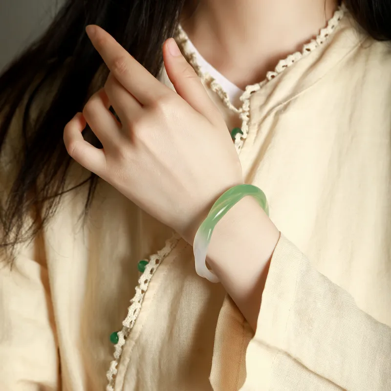 Artisan Lock Heart Jade Chalcedony Bangles Women's-1