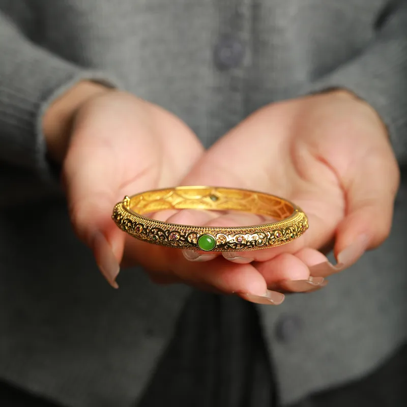 Artisan Lock Heart Jade Hetian Jade 925 Sterling Silver Hetian Jade Bangles Women's Jasper-25