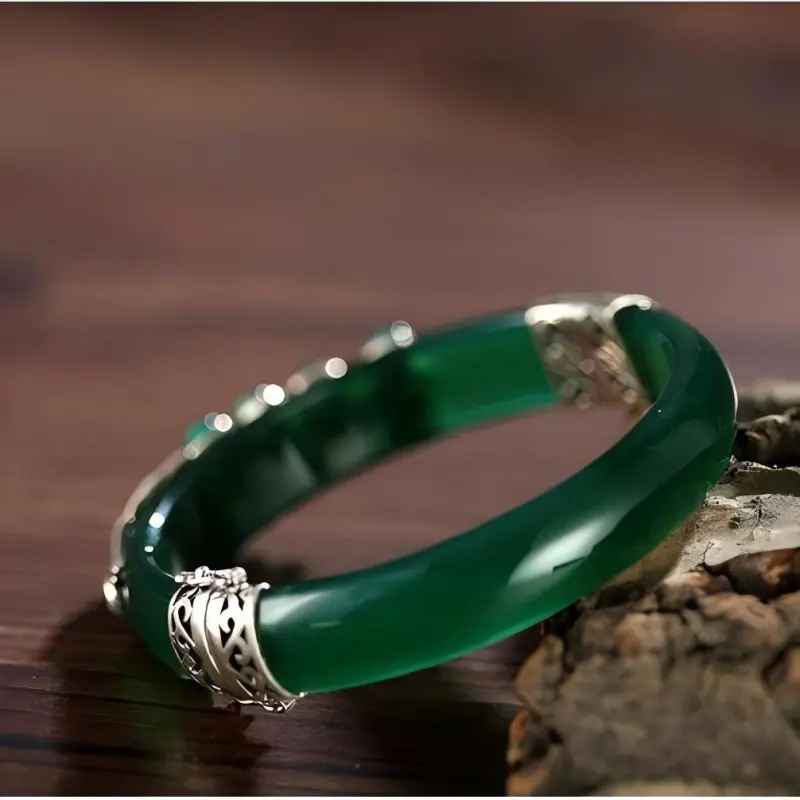 Artisan Lock Heart Jade Chalcedony Bangles Women's-3