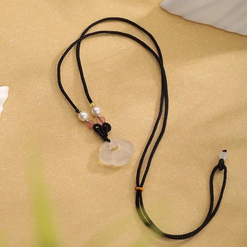 Artisan Lock Heart Jade Chalcedony Necklaces Unisex-3