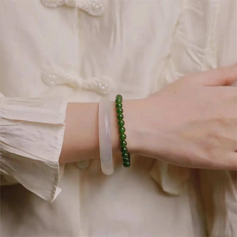 Artisan Lock Heart Jade Chalcedony Bangles Women's-2