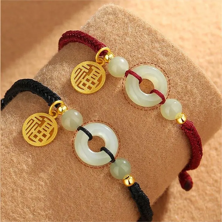 Artisan Lock Heart Jade Hetian Jade Bracelets Unisex Pale Greenish White Jade-9