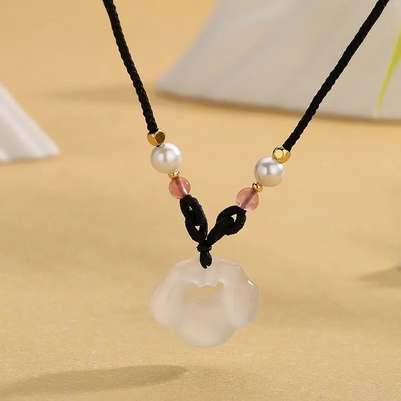 Artisan Lock Heart Jade Chalcedony Necklaces Unisex-2