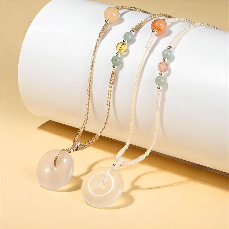 Artisan Lock Heart Jade Chalcedony Necklaces Unisex-9