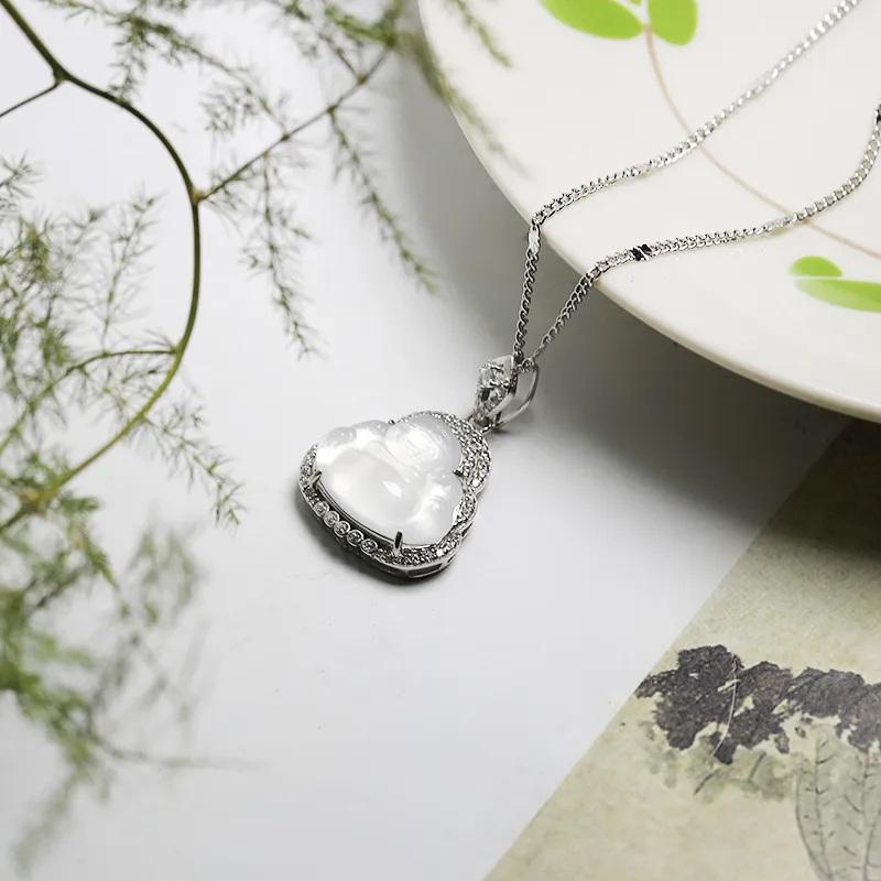 Artisan Lock Heart Jade Chalcedony Jade Necklaces Women's-4