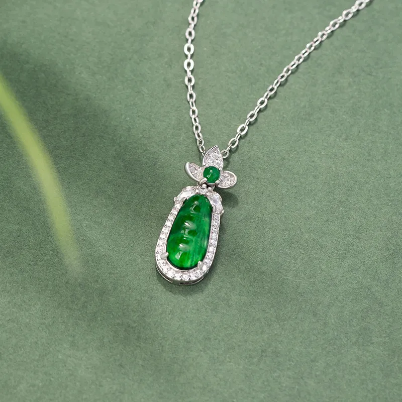 Artisan Lock Heart Jade Ice Glutinous Necklaces Women's-3