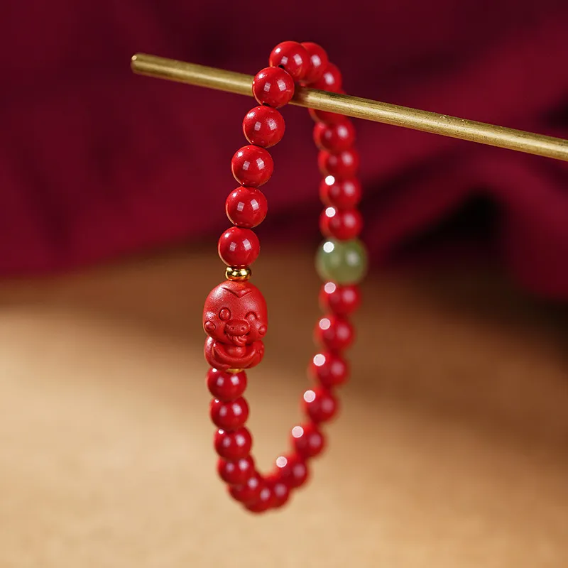 Artisan Lock Heart Jade Cinnabar Bracelets Unisex-4