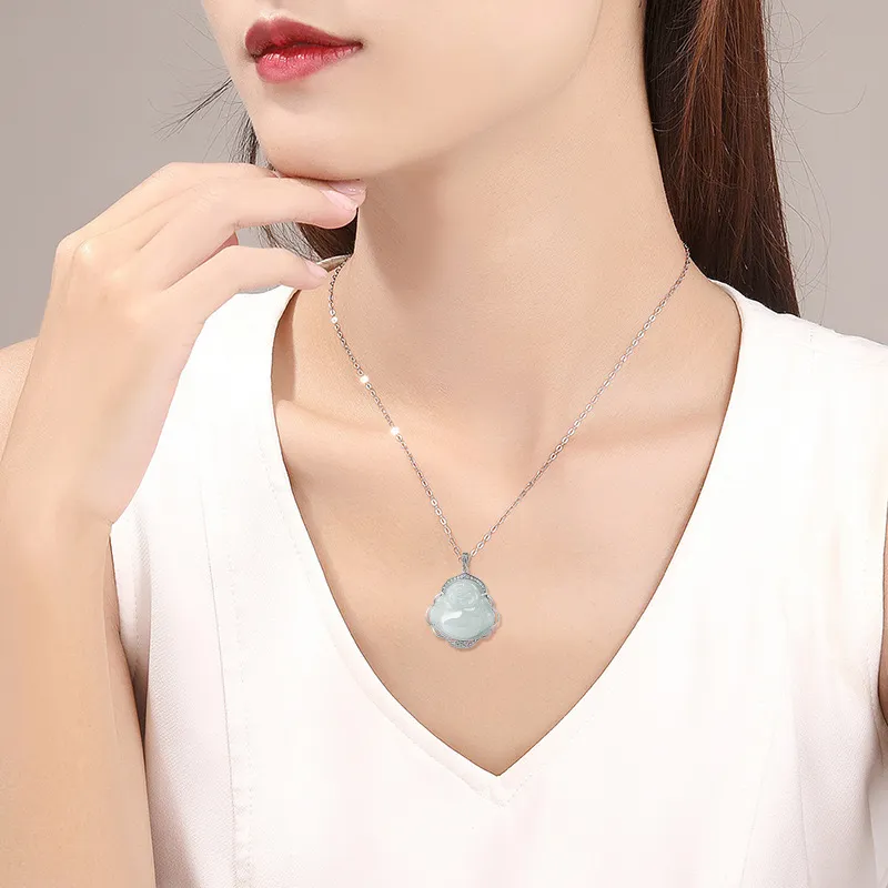 Artisan Lock Heart Jade Glutinous Jade Jadeite Necklaces Women's-1