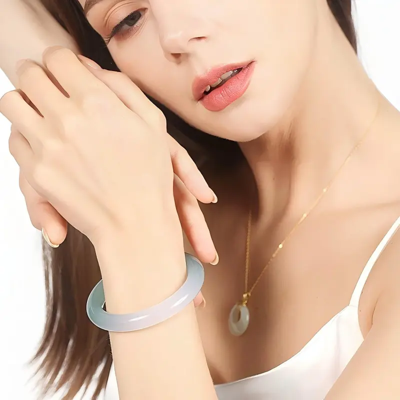 Artisan Lock Heart Jade Natural Chalcedony Jade Bangles Women's-1