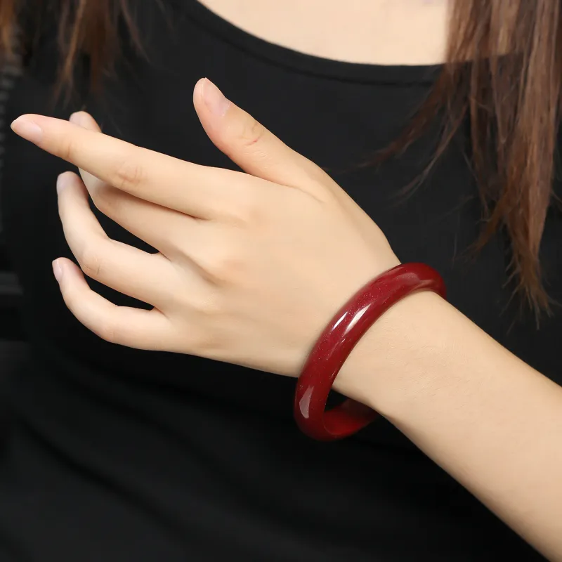 Artisan Lock Heart Jade Reconstructed Cinnabar Jade Bangles Women's-1
