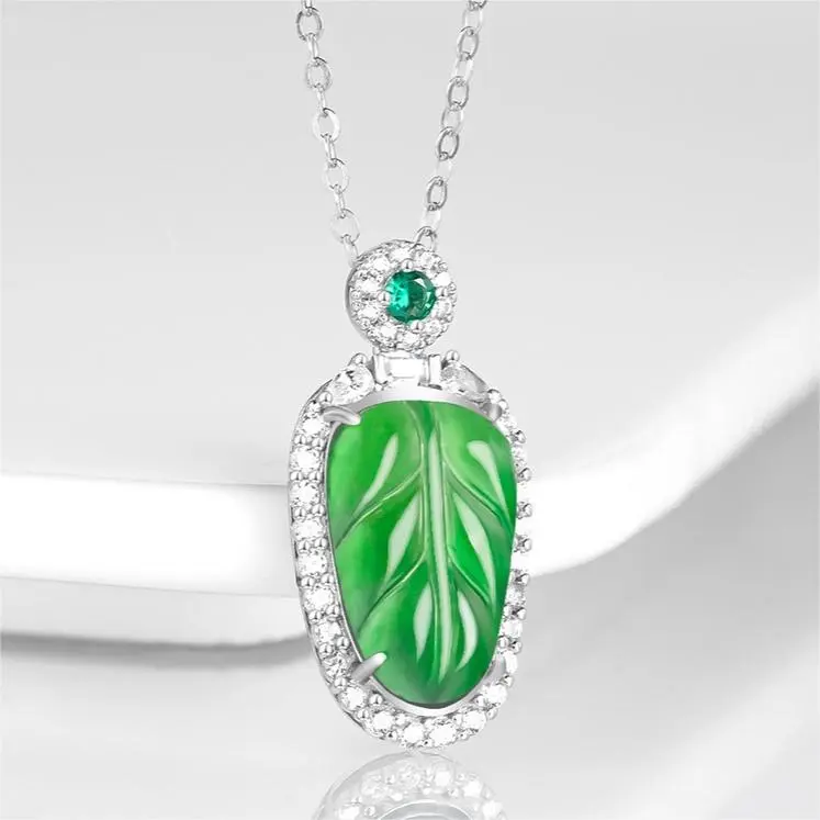 Artisan Lock Heart Jade Ice Glutinous Jadeite Necklaces Women's-2