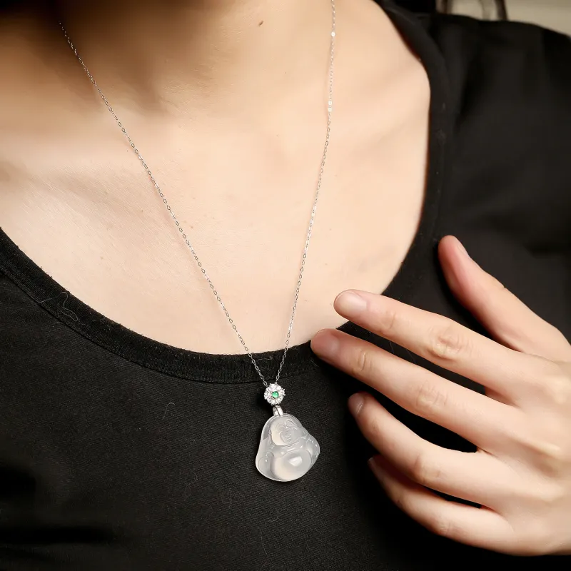Artisan Lock Heart Jade Chalcedony Jade Necklaces Women's-2