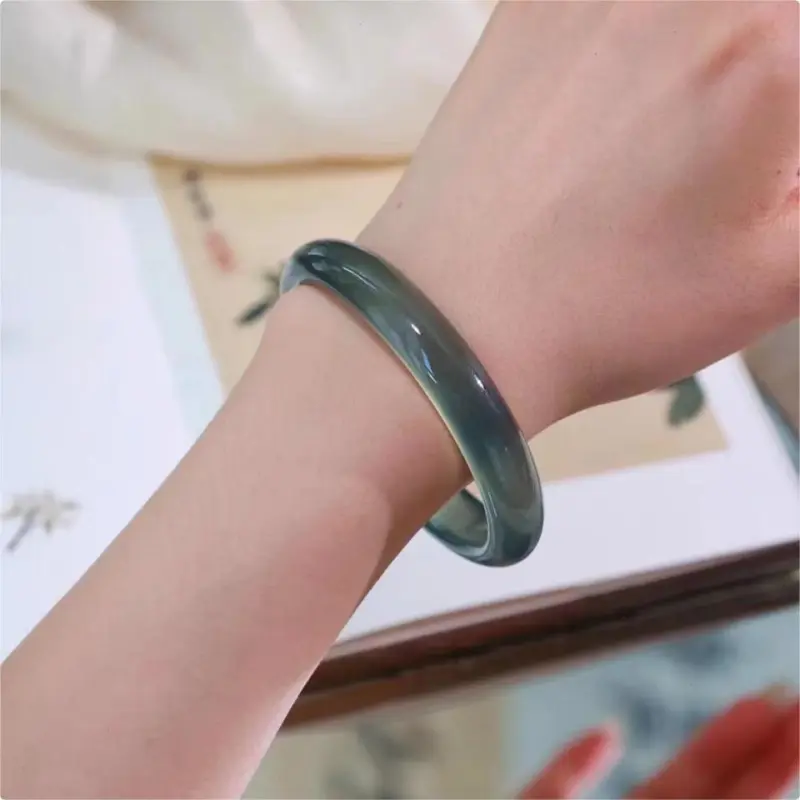 Artisan Lock Heart Jade Chalcedony Jade Bangles Women's-1