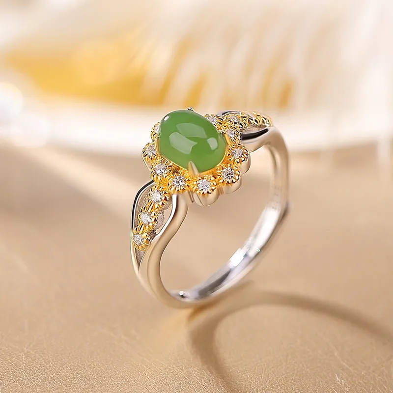 Artisan lock heart jade Hetian Jade Rings Unisex-1