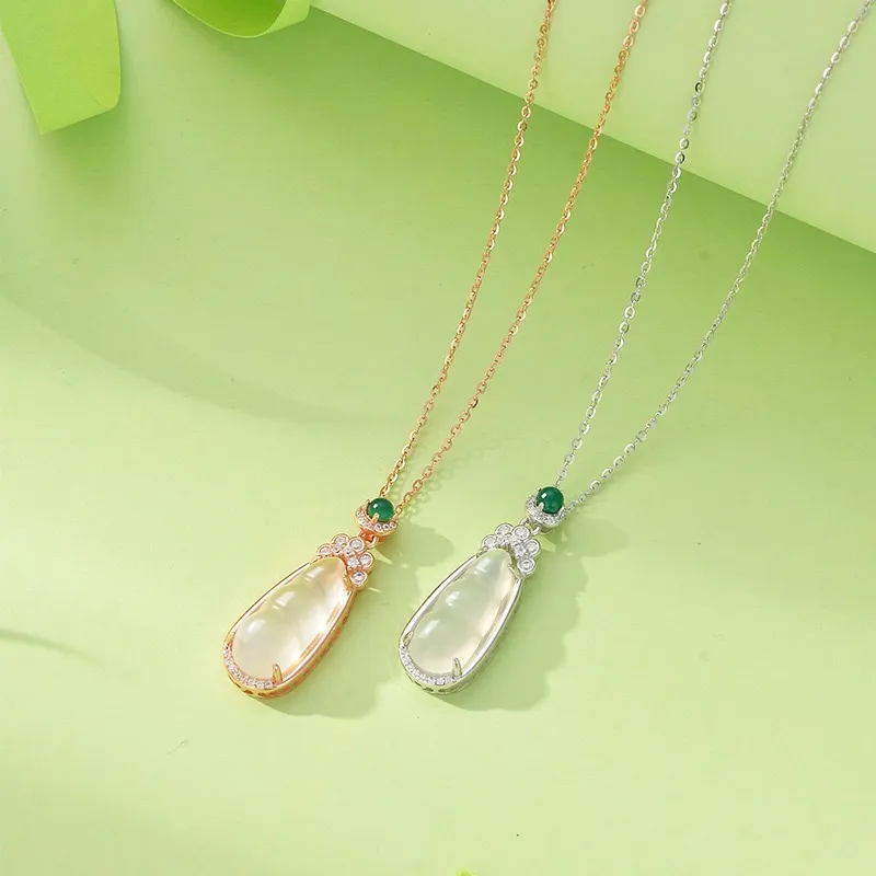 Artisan Lock Heart Jade Natural Chalcedony Necklaces Women's-2