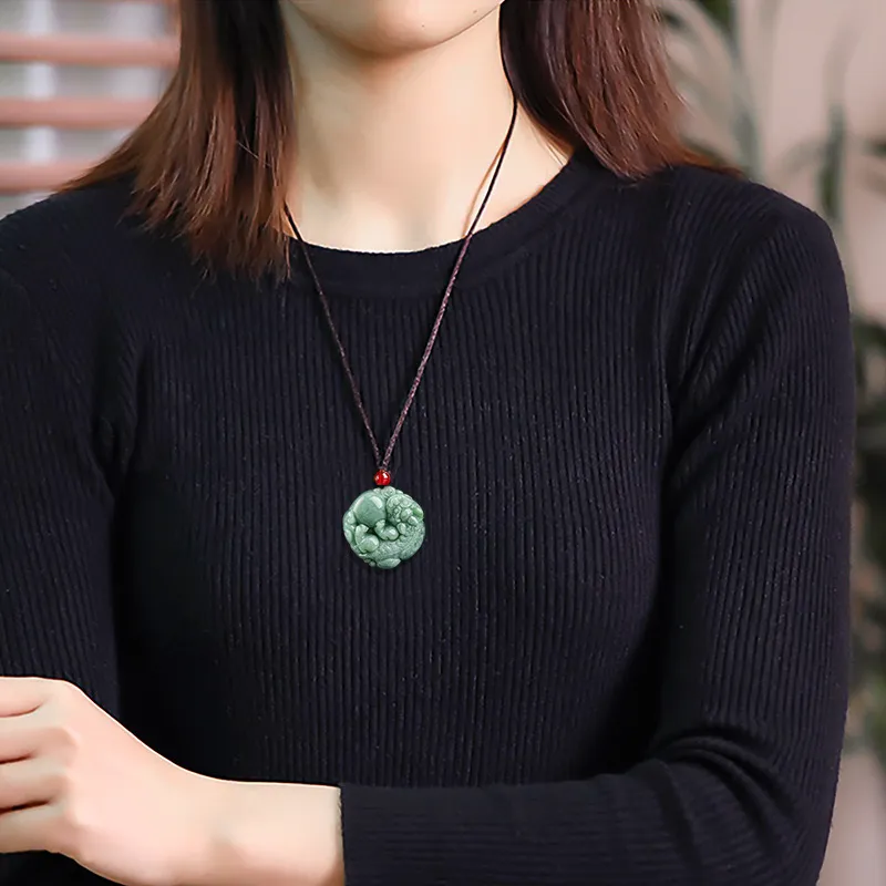 Artisan Lock Heart Jade Glutinous Jade Jadeite Necklaces Women's-1