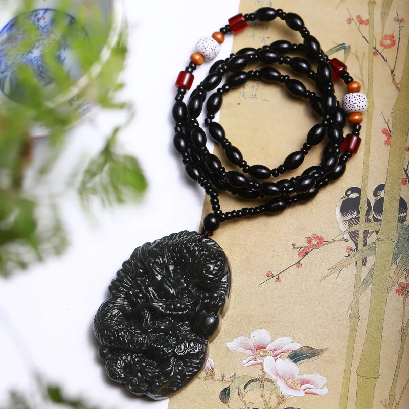 Artisan Lock Heart Jade Hetian Jade Necklaces Green Jade Unisex-3