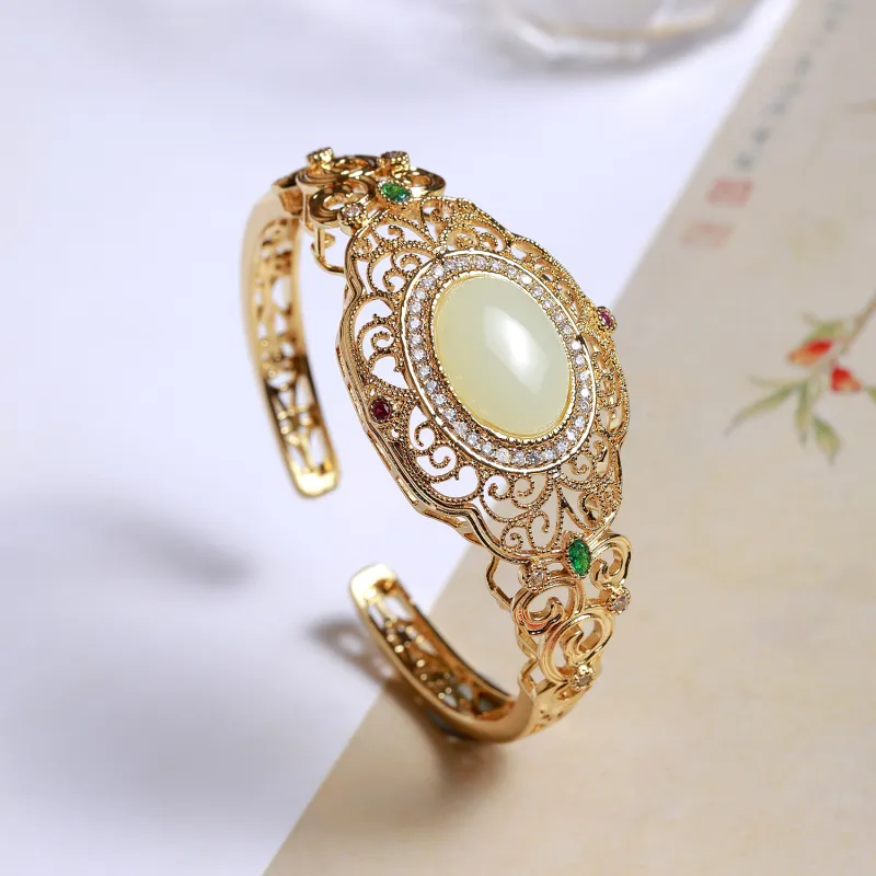 Artisan Lock Heart Jade Hetian Jade Bangles Pale Greenish White Jade Unisex-1